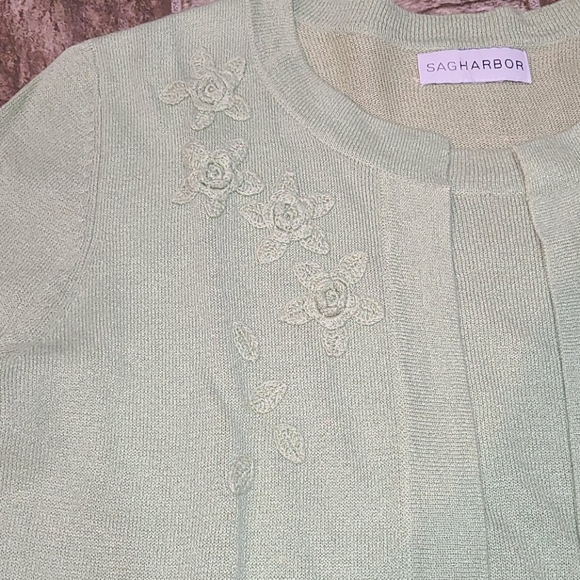 Sag Harbor Mint Green Knit Top Attached Cardigan - Picture 3 of 4